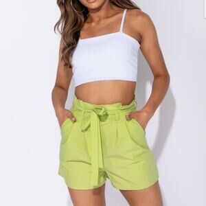 Lola Neon Green Paperbag Waist Belted High Rise High Waisted Shorts Size 2